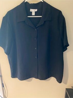 Just Be Black Short Sleeve Textured Button Blouse
